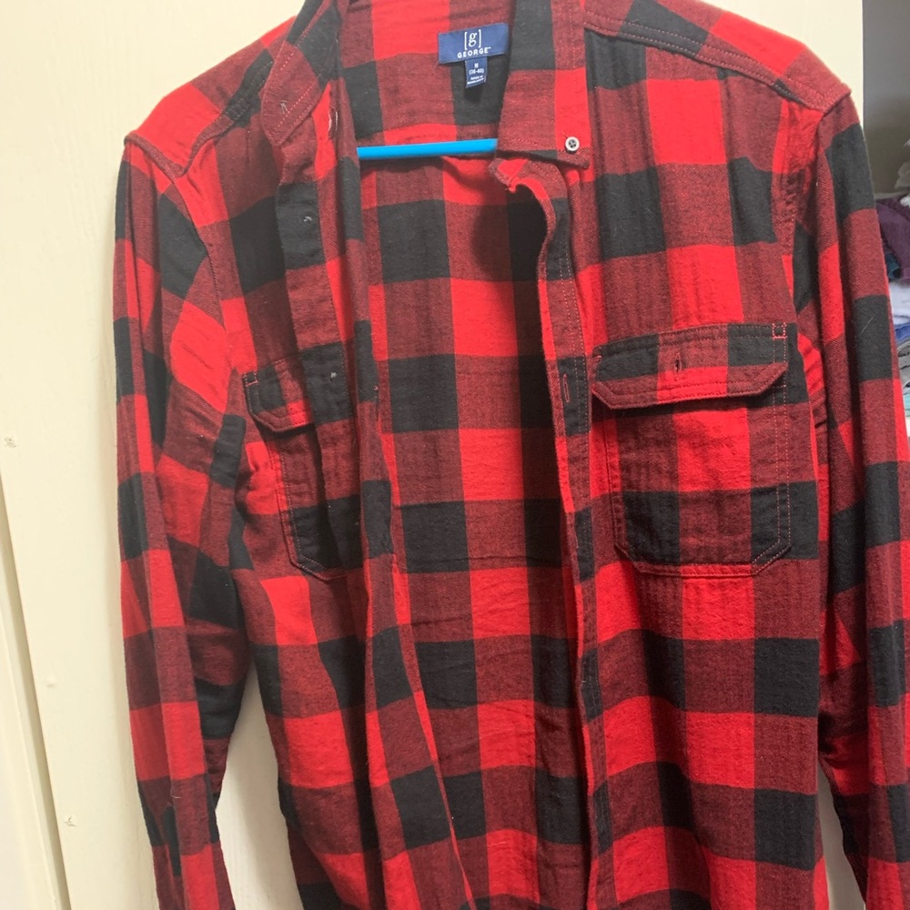 George long sleeve button down. Red and black